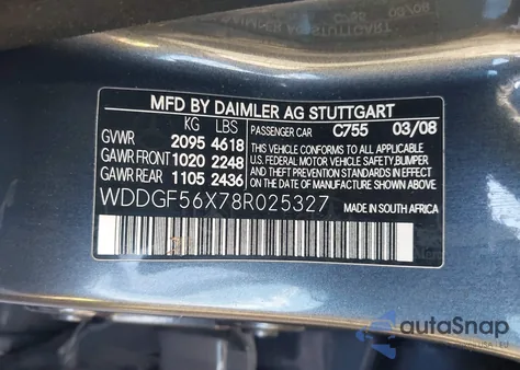 2008 Mercedes-Benz C 350 Sport из США, поврежденный, VIN WDDGF56X78R025327